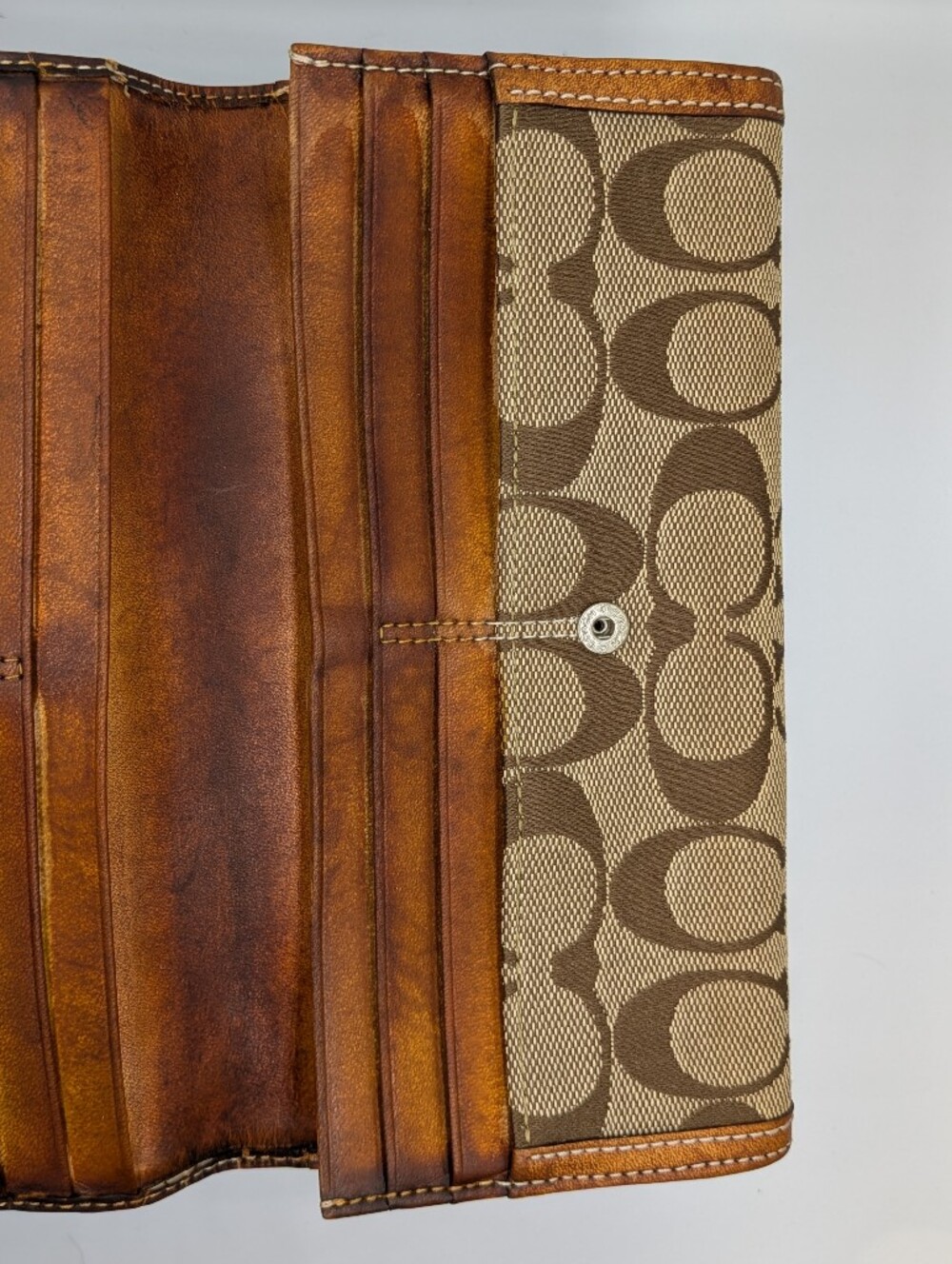 Coach Vintage Signature Kisslock Wallet Khaki Canvas Brown Leather Leatherware - Picture 8 of 16